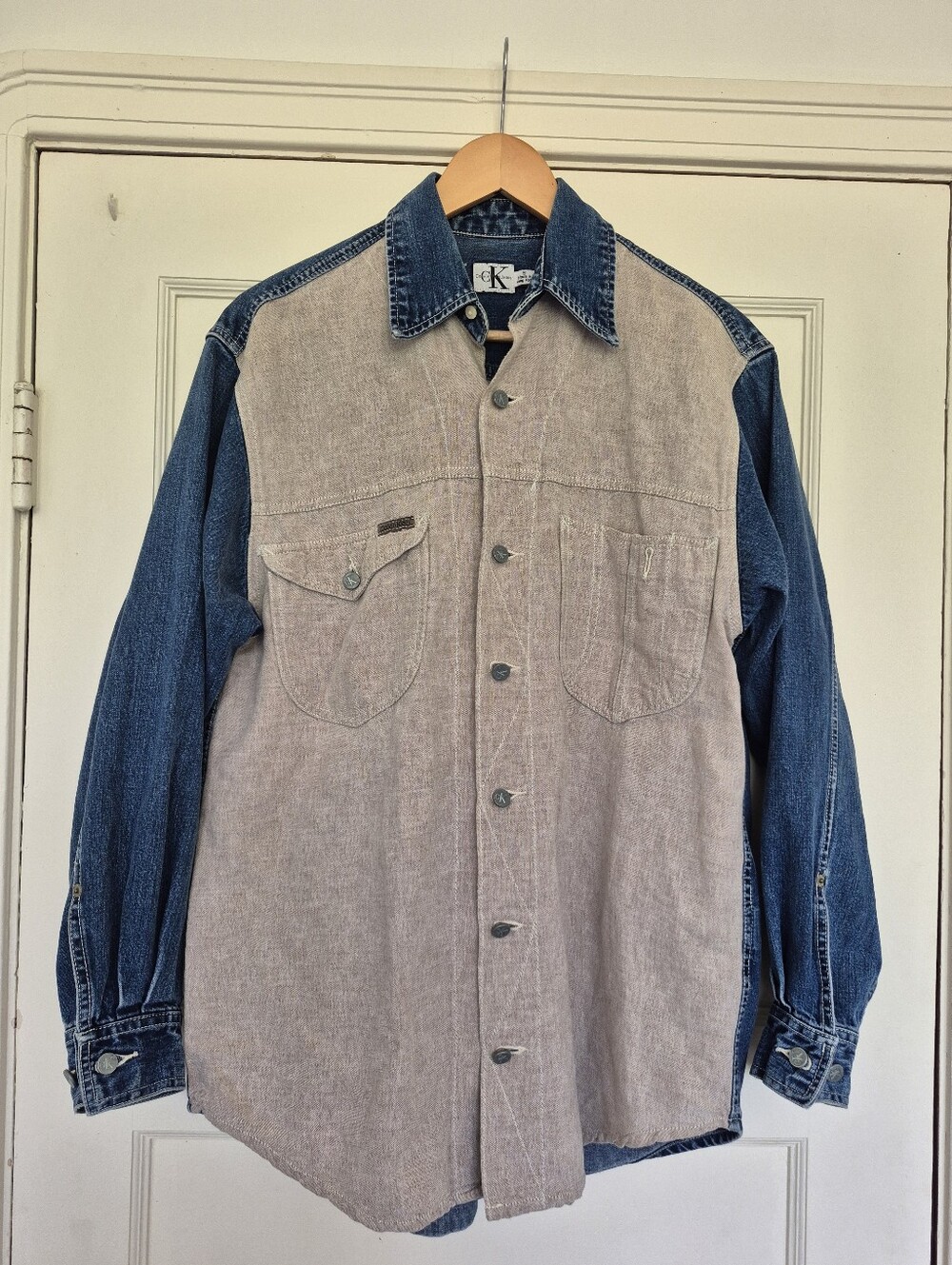 Vintage Linen And Cotton Denim Shirt By Calvin Klein Mens Small
